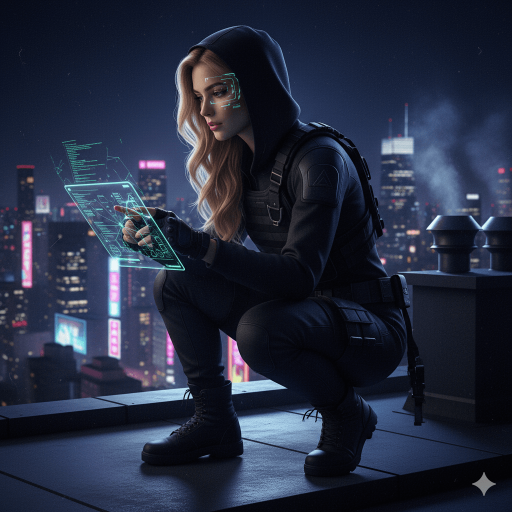 Nighttime Hacker Rooftop Infiltration