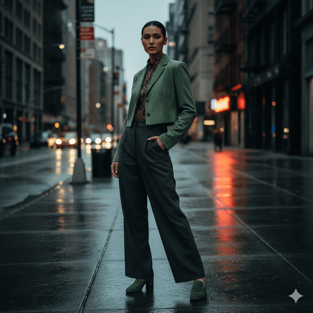 Dusty Green Suede Loafers Look