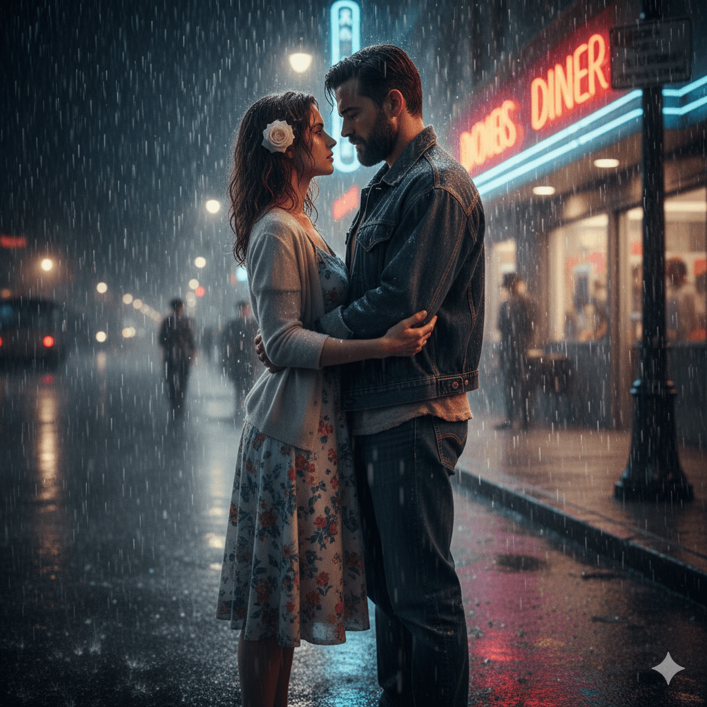 90s Romantic Rain Scene Prompt